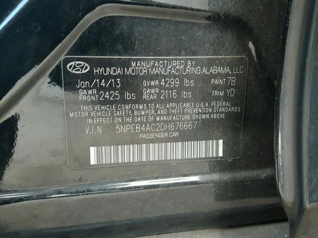 5NPEB4AC2DH676667 - 2013 HYUNDAI SONATA GLS BLACK photo 10