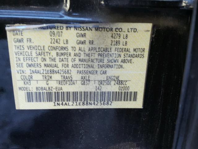 1N4AL21E88N425682 - 2008 NISSAN ALTIMA 2.5 BLACK photo 10