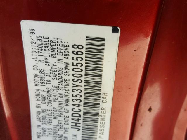 JH4DC4353YS005568 - 2000 ACURA INTEGRA LS RED photo 10