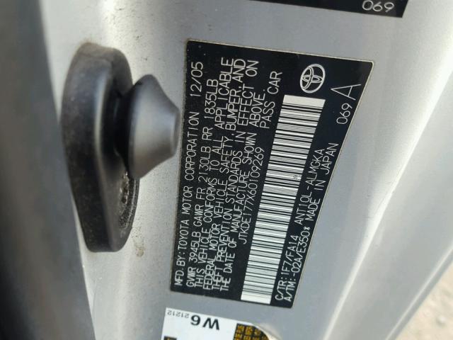 JTKDE177X60109269 - 2006 TOYOTA SCION TC 银色 照片 10