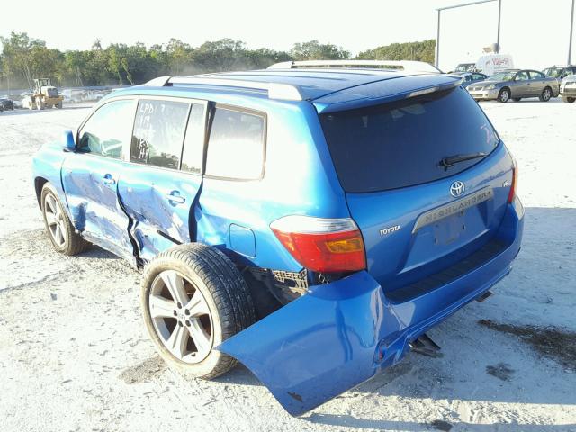 JTEDS43A882012920 - 2008 TOYOTA HIGHLANDER BLUE photo 3