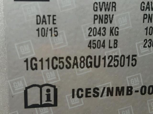 1G11C5SA8GU125015 - 2016 CHEVROLET MALIBU LIM 灰色 照片 10