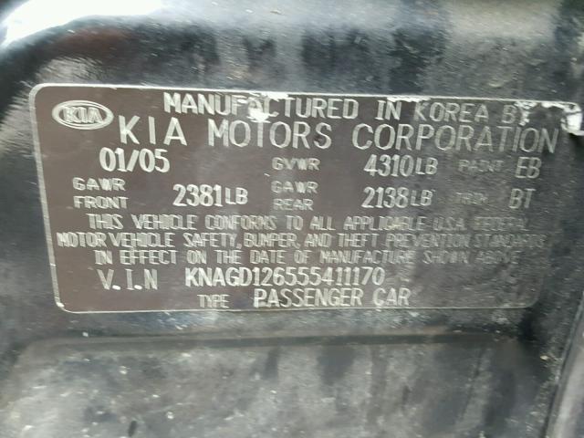 KNAGD126555411170 - 2005 KIA OPTIMA LX BLACK photo 10