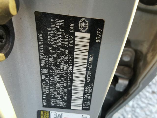 4T1BE32K15U611421 - 2005 TOYOTA CAMRY LE SILVER photo 10