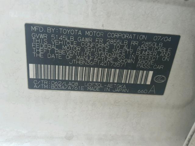 JTHBN36F140173571 - 2004 LEXUS LS 430 WHITE photo 10