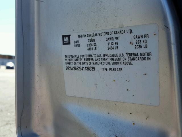 2G2WS522541136039 - 2004 PONTIAC GRAND PRIX SILVER photo 10