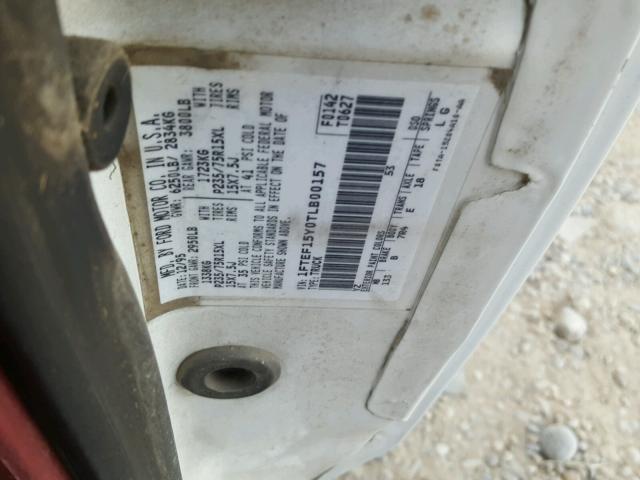 1FTEF15Y0TLB00157 - 1996 FORD F150 WHITE photo 10