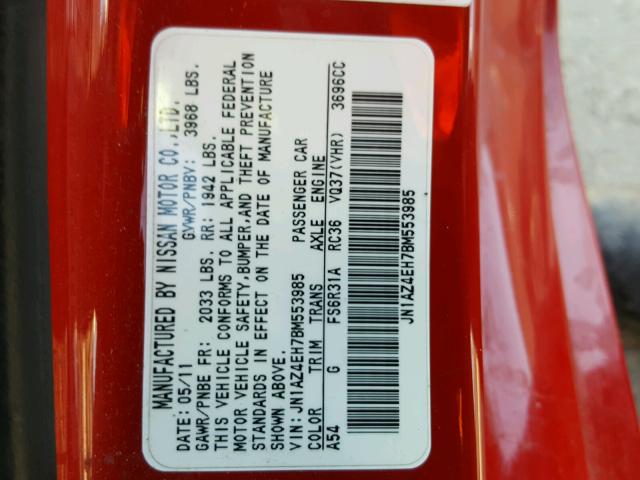 JN1AZ4EH7BM553985 - 2011 NISSAN 370Z BASE RED photo 10