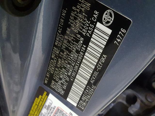 4T1BE30KX4U808184 - 2004 TOYOTA CAMRY LE 蓝色 照片 10