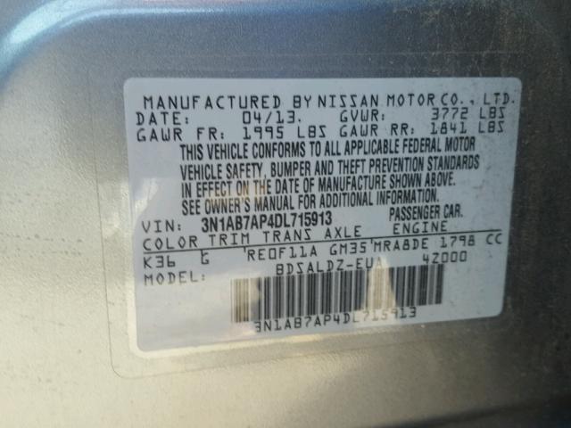 3N1AB7AP4DL715913 - 2013 NISSAN SENTRA GRAY photo 10