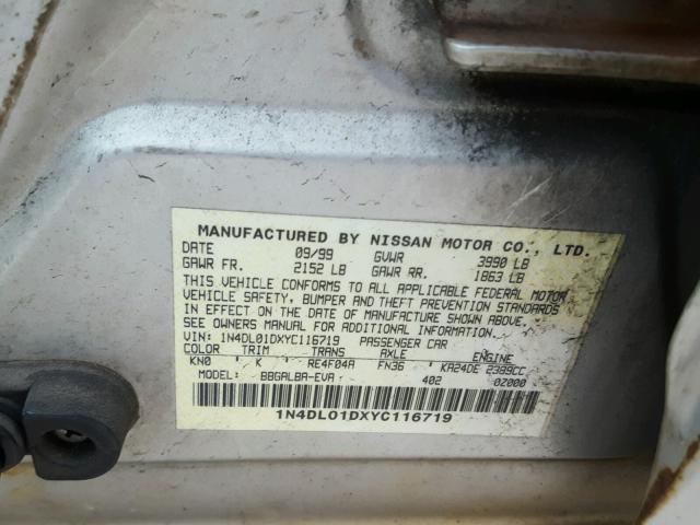 1N4DL01DXYC116719 - 2000 NISSAN ALTIMA XE SILVER photo 10