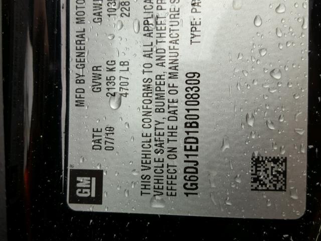 1G6DJ1ED1B0108309 - 2011 CADILLAC CTS PERFOR Siyah fotoğraf 10