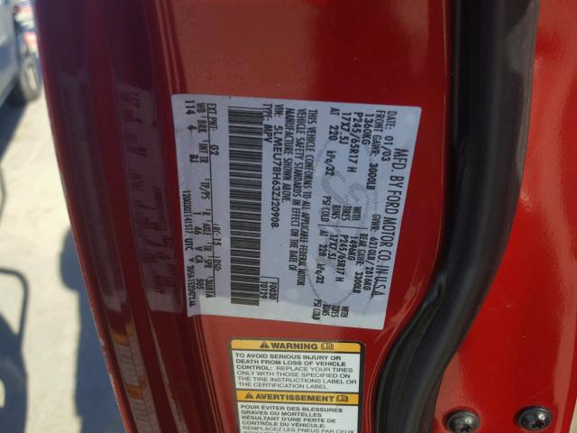 5LMEU78H63ZJ20908 - 2003 LINCOLN AVIATOR 红色 照片 10