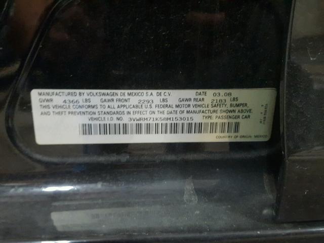 3VWRM71K58M153015 - 2008 VOLKSWAGEN JETTA SE BLACK photo 10