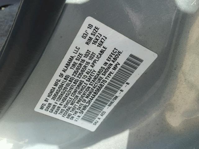 5FNRL3H44AB066870 - 2010 HONDA ODYSSEY EX CHARCOAL photo 10