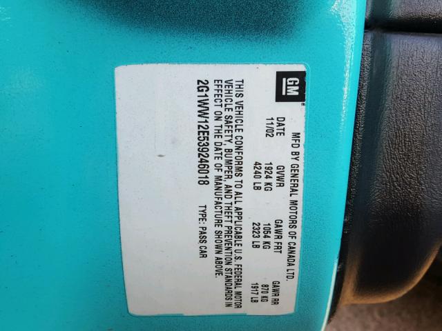 2G1WW12E539246018 - 2003 CHEVROLET MONTE CARL 绿色 照片 10