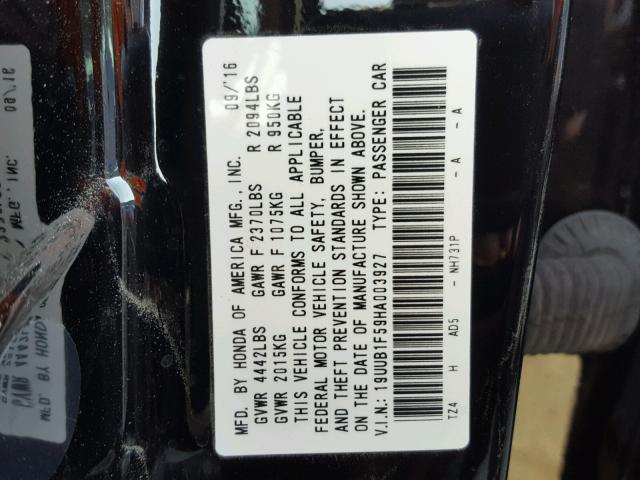 19UUB1F59HA003927 - 2017 ACURA TLX TECH BLACK photo 10