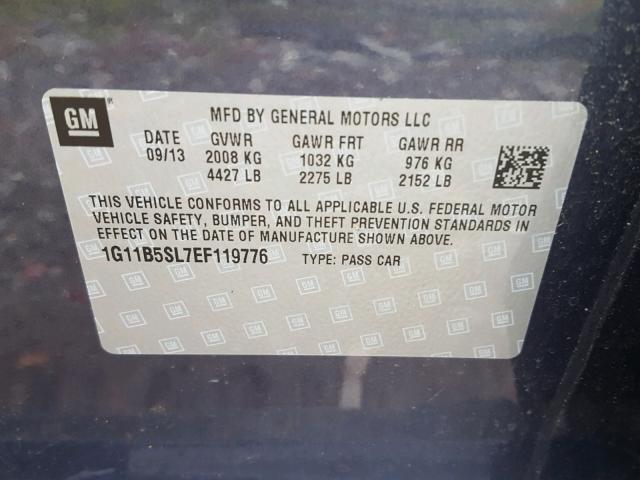 1G11B5SL7EF119776 - 2014 CHEVROLET MALIBU LS ლურჯი ფოტო 10