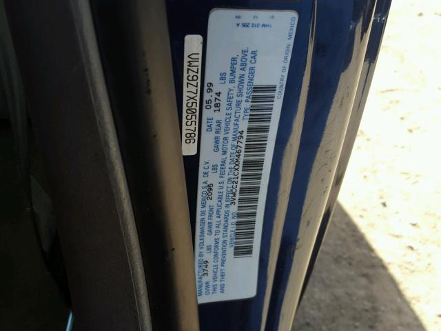 3VWCC21CXXM467794 - 1999 VOLKSWAGEN NEW BEETLE 蓝色 照片 10