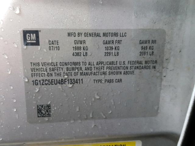 1G1ZC5EU4BF133411 - 2011 CHEVROLET MALIBU 1LT BLACK photo 10