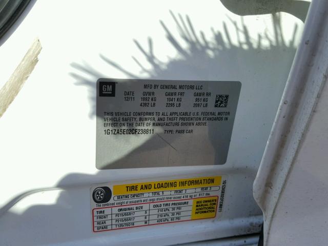 1G1ZA5E02CF238811 - 2012 CHEVROLET MALIBU LS 白色 照片 10