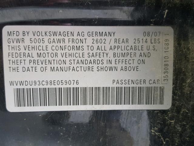 WVWDU93C98E059076 - 2008 VOLKSWAGEN PASSAT VR6 BLACK photo 10