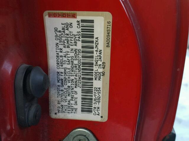 JT2SW21N5M0007795 - 1991 TOYOTA MR2 SPORT RED photo 10