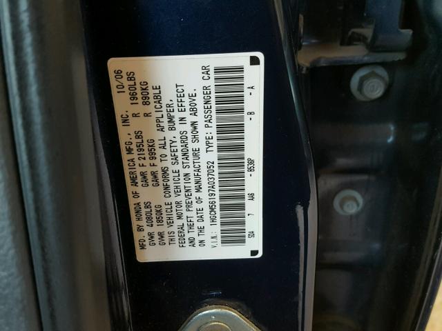 1HGCM56197A037052 - 2007 HONDA ACCORD VAL BLUE photo 10