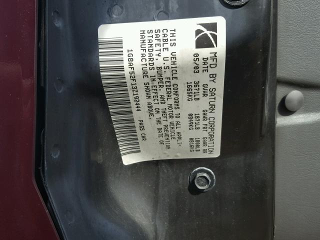 1G8AF52F13Z192444 - 2003 SATURN ION LEVEL BURGUNDY photo 10