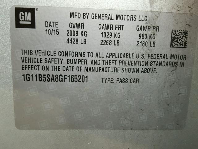 1G11B5SA8GF165201 - 2016 CHEVROLET MALIBU LIM 银色 照片 10