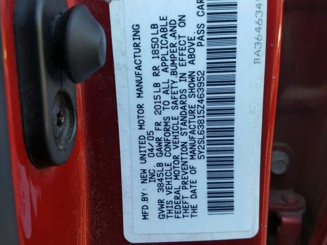 5Y2SL63815Z463952 - 2005 PONTIAC VIBE RED photo 10