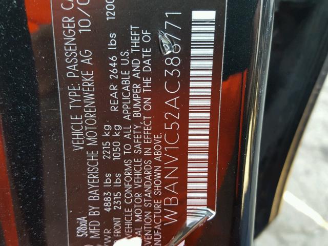 WBANV1C52AC388771 - 2010 BMW 528 XI BLACK photo 10