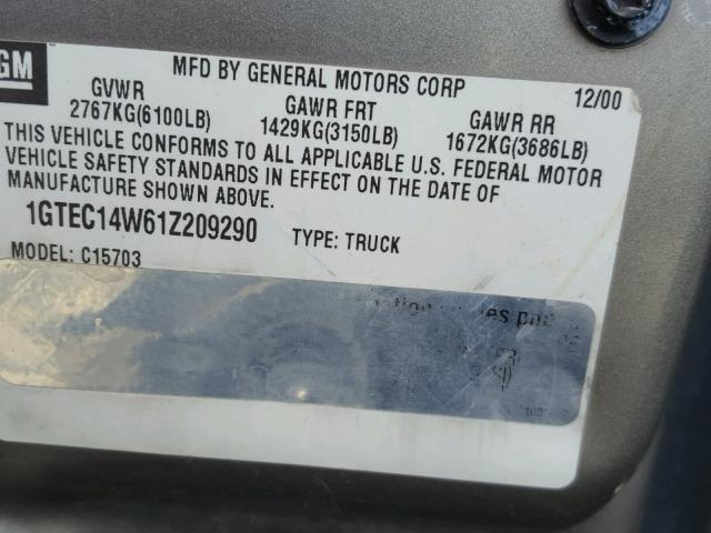 1GTEC14W61Z209290 - 2001 GMC NEW SIERRA GRAY photo 10