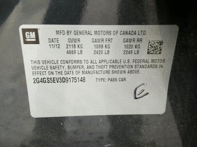 2G4GS5EV3D9175148 - 2013 BUICK REGAL PREM GRAY photo 10