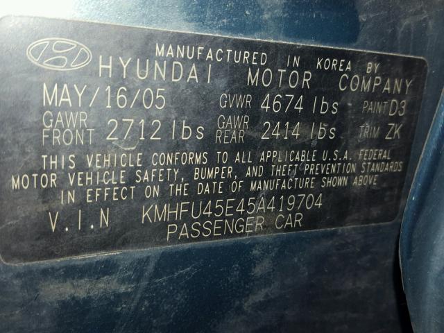 KMHFU45E45A419704 - 2005 HYUNDAI XG 350 BLUE photo 10