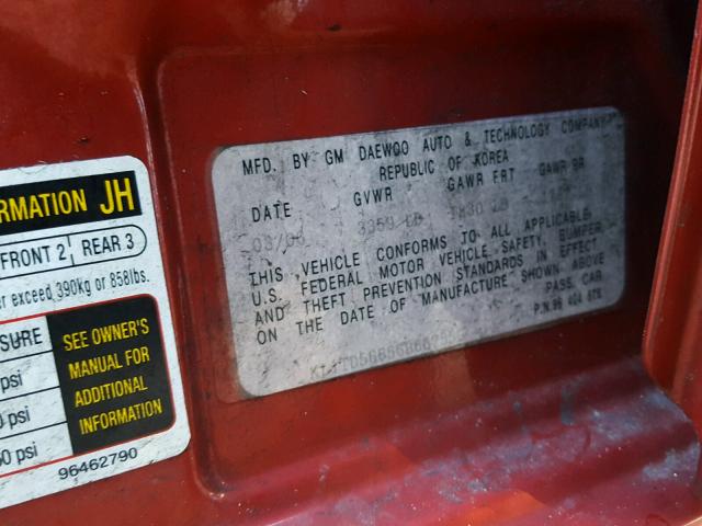 KL1TD56666B667556 - 2006 CHEVROLET AVEO BASE Qırmızı foto 10