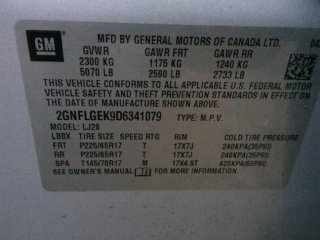 2GNFLGEK9D6341079 - 2013 CHEVROLET EQUINOX LT SILVER photo 10