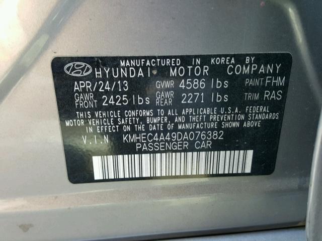 KMHEC4A49DA076382 - 2013 HYUNDAI SONATA HYB SILVER photo 10