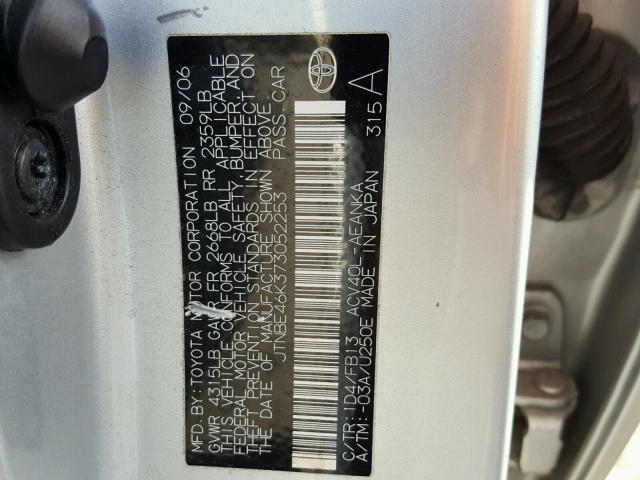 JTNBE46K373052253 - 2007 TOYOTA CAMRY NEW SILVER photo 10