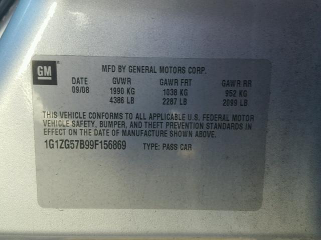 1G1ZG57B99F156869 - 2009 CHEVROLET MALIBU LS SILVER photo 10