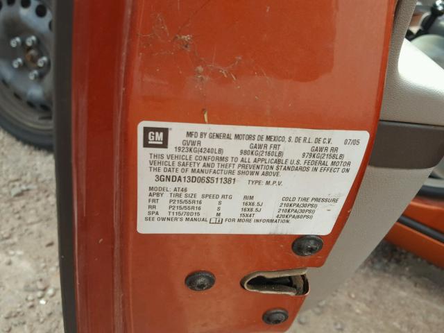 3GNDA13D06S511381 - 2006 CHEVROLET HHR LS Narıncı foto 10