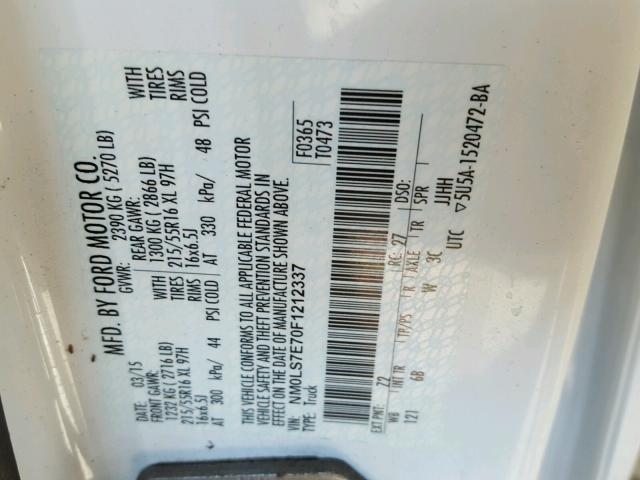 NM0LS7E70F1212337 - 2015 FORD TRANSIT CO WHITE photo 10