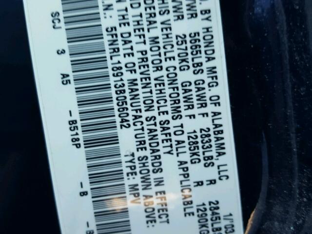 5FNRL18913B056042 - 2003 HONDA ODYSSEY EX BLUE photo 10