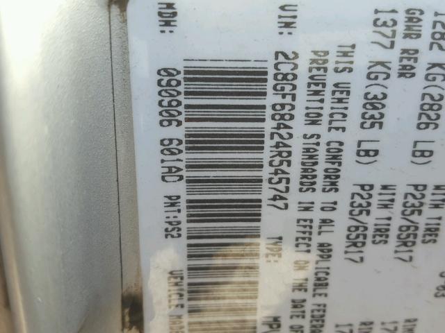 2C8GF68424R545747 - 2004 CHRYSLER PACIFICA ვერცხლისფერი ფოტო 10