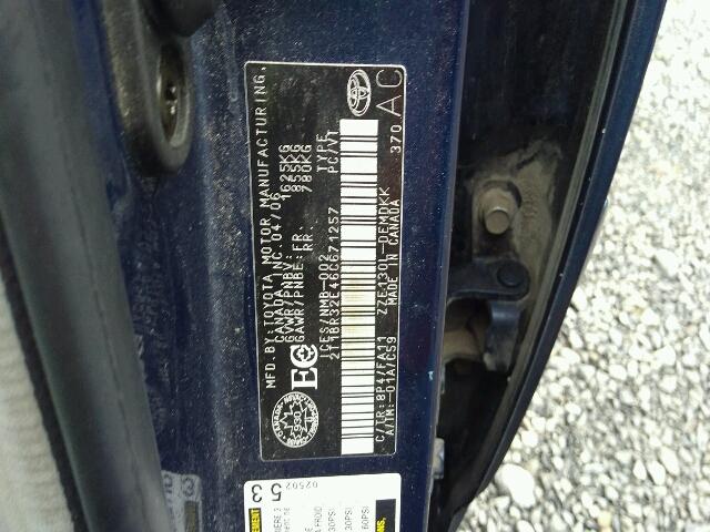 2T1BR32E46C671257 - 2006 TOYOTA COROLLA CE BLUE photo 10