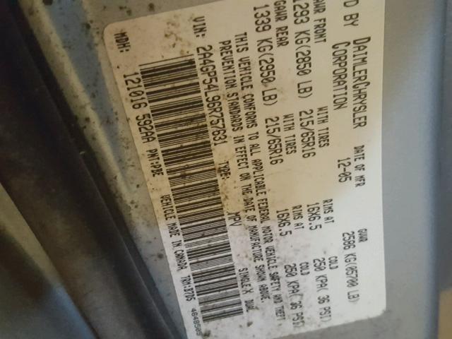 2A4GP54L96R757631 - 2006 CHRYSLER TOWN & COU BLUE photo 10