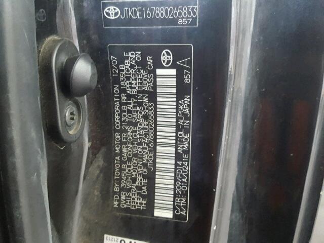 JTKDE167880265833 - 2008 TOYOTA SCION TC 黑色 照片 10