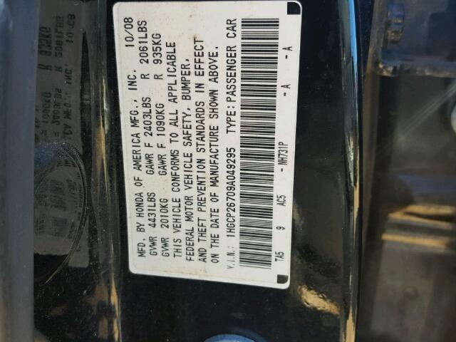 1HGCP26709A049295 - 2009 HONDA ACCORD EX BLACK photo 10