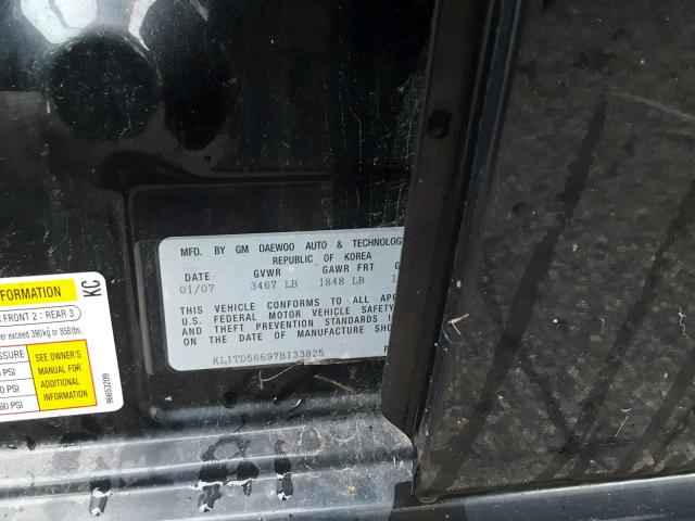 KL1TD56697B133825 - 2007 CHEVROLET AVEO BASE Czarny zdjęcie 10