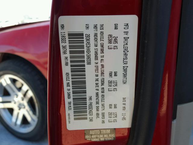 2B3KA53HX6H306598 - 2006 DODGE CHARGER R/ RED photo 10